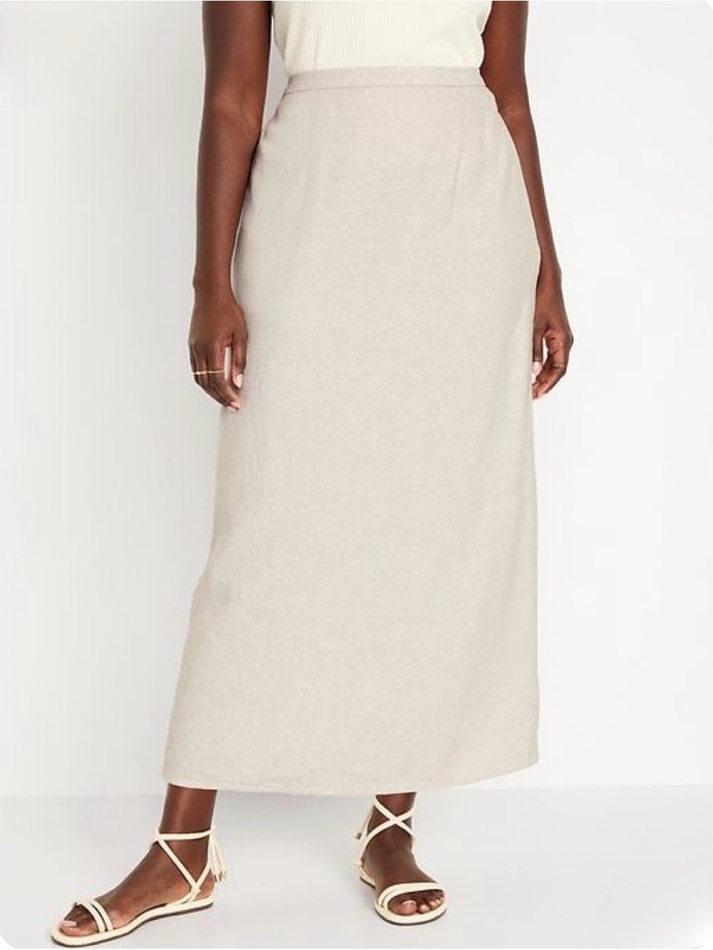 NWT, Old Navy Linen Blend Midi/Maxi Skirt, Back Slit & Elastic Waist, Tan SZ XL